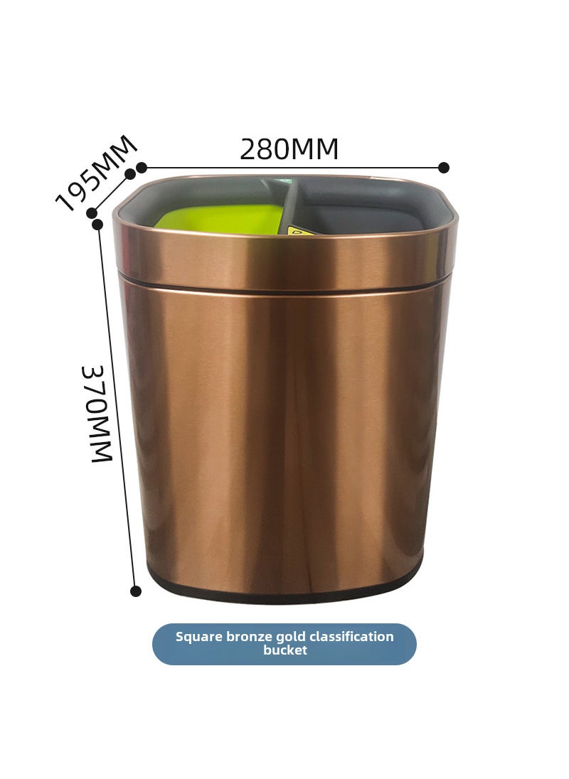 Generic - Hotel Room Uncovered Trash Can Commercial Household Bathroom Round Hotel Double Layer Stainless Steel Simple Garbage BoxSquare bronze gold classification barrel 280*195*370 Square bronze gold classification barrel 280*195*370 - Image 1