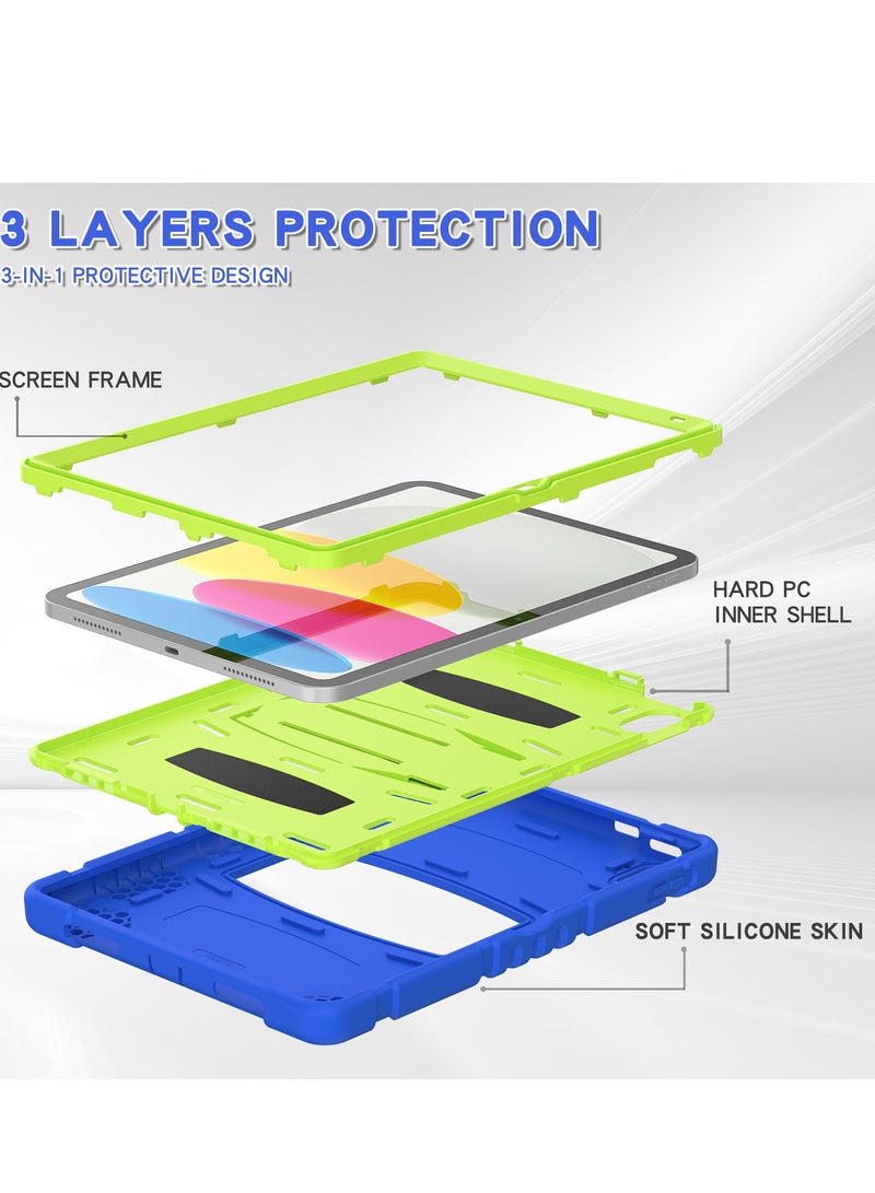 GULFLINK Shockproof High Impact Protective Case Cover with Kickstand for ipad 10th 10.9 inch 2022（A2757/A2777）Blue+Lime - Image 3