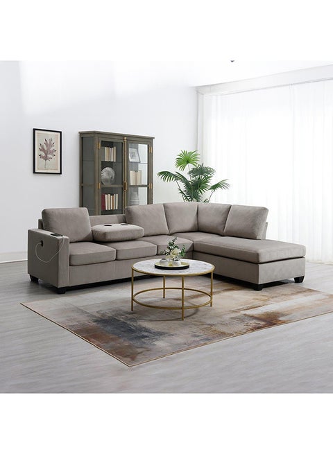Urbandale 2-Piece Reversible Corner Fabric Sofa Set with Dropdown Cupholders and USB Port 87 x 87.5 x 194 cm