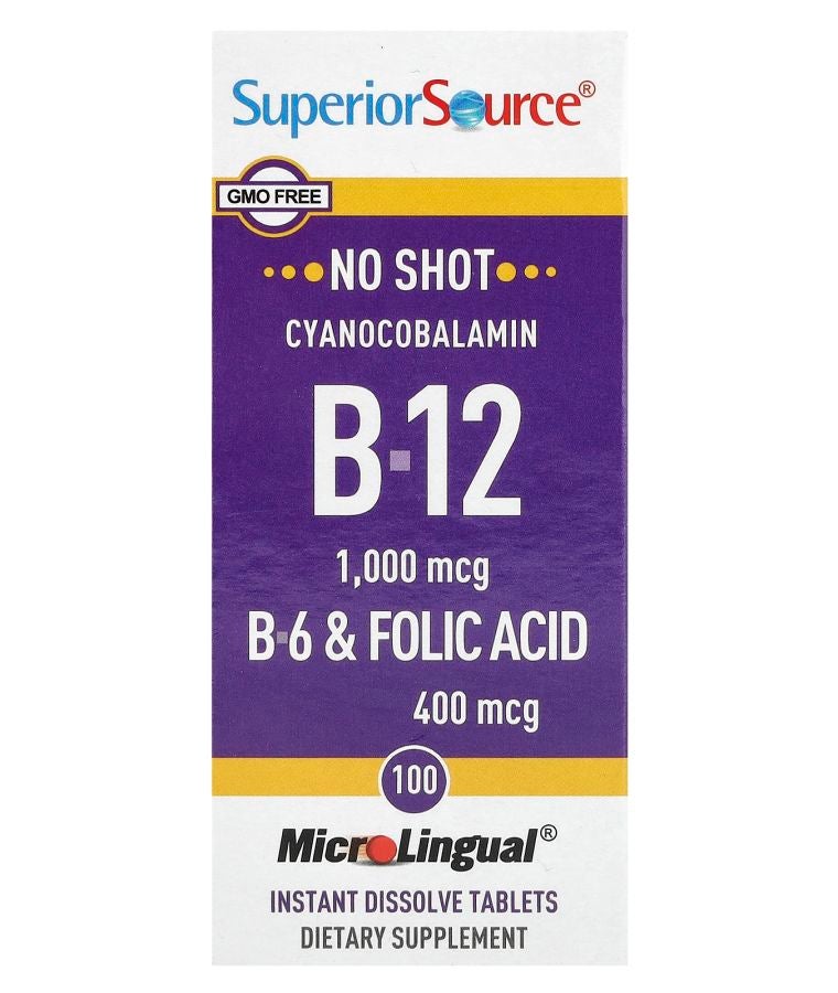 Superior Source Cyanocobalamin B-12 B-6 & Folic Acid 100 MicroLingual Instant Dissolve Tablets