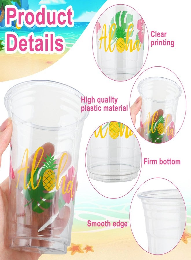 Maniaacer 50 Pcs Hawaiian Luau Party Cups 16 oz Tropical Luau Drinking Cups Disposable Aloha Pineapple Clear Cup Plastic Hawaii Hibiscus Flamingo Cup for Tropical Birthday Party Supplies - Image 3