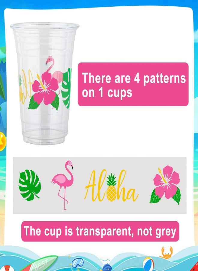 Maniaacer 50 Pcs Hawaiian Luau Party Cups 16 oz Tropical Luau Drinking Cups Disposable Aloha Pineapple Clear Cup Plastic Hawaii Hibiscus Flamingo Cup for Tropical Birthday Party Supplies - Image 4