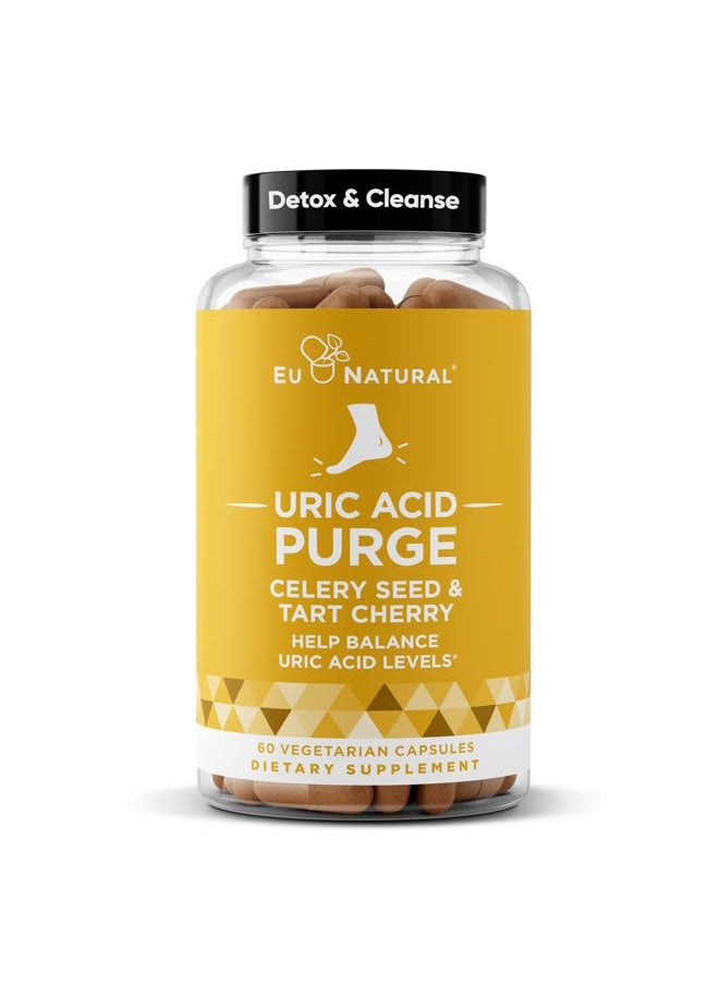 Eu Natural Purge! Uric Acid Flush – Eat & Drink What You Want – Detox and Cleanse with Celery Seed Extract, Tart Cherry & Chanca Piedra for Effective Joint Support & Active Mobility – 60 Soft Vegan Capsules  - Image 1
