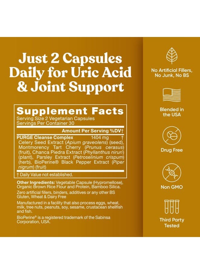 Eu Natural - Purge! Uric Acid Flush – Eat & Drink What You Want – Detox and Cleanse with Celery Seed Extract, Tart Cherry & Chanca Piedra for Effective Joint Support & Active Mobility – 60 Soft Vegan Capsules - Image 1