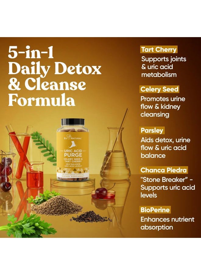Eu Natural Purge! Uric Acid Flush – Eat & Drink What You Want – Detox and Cleanse with Celery Seed Extract, Tart Cherry & Chanca Piedra for Effective Joint Support & Active Mobility – 60 Soft Vegan Capsules  - Image 2