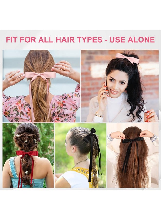 EWAGOA 8 PCS Silky Satin Hair Bows with Tassel for Women Grils, Tassel Ribbon Bowknot Hair Clips for Ponytail Holder. Pink, Red Hair Bow and Black, White Barrettes Claw Bow  - Image 5
