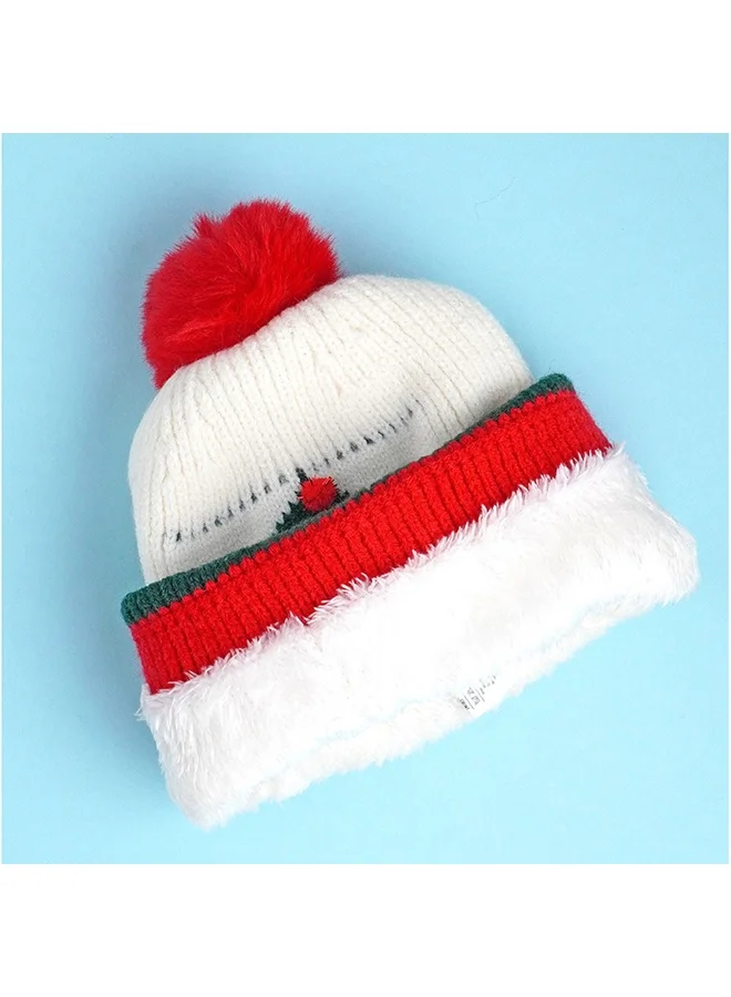 LITTLE SURPRISE BOX 2Pcs White & Red Tree Christmas Themed Winter Cap Beanie With Matching Long Style Neck Muffler For Kids