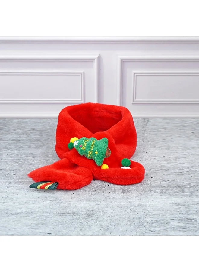 LITTLE SURPRISE BOX 2Pcs White & Red Tree Christmas Themed Winter Cap Beanie With Matching Long Style Neck Muffler For Kids