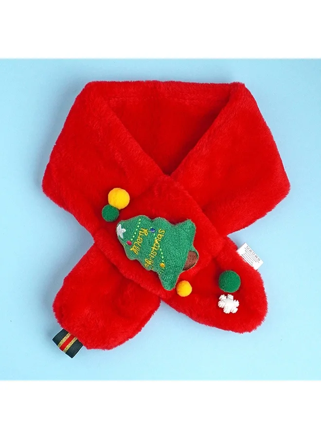 LITTLE SURPRISE BOX 2Pcs White & Red Tree Christmas Themed Winter Cap Beanie With Matching Long Style Neck Muffler For Kids