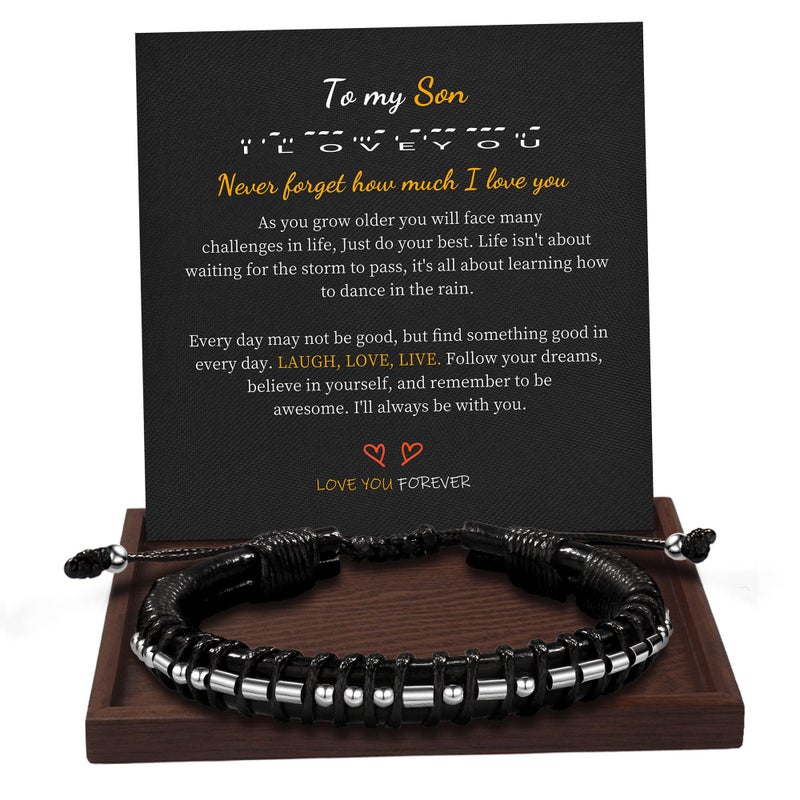 Btysun Valentines Day Gifts for Son, Son Gift Valentines Day Gifts for Him Teens Mens Bracelets Morse Code Bracelet I Love You Gift BirthdayThanksgiving Christmas Jewelry - Image 1