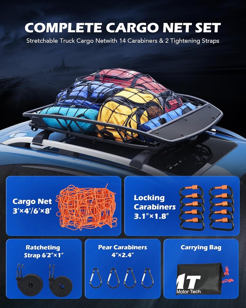 Orion Motor Tech شبكة شحن صغيرة أوريون موتور تيك، 3x4 قدم شبكة شحن لحامل السقف بشبكة صغيرة 4x4 بوصة، شبكة صندوق شاحنة بحجم أقصى 6x8 قدم مع حلقات تسلق قابلة للقفل وأشرطة، شبكة شحن للسيارات (3 × 4 قدم، برتقالي) - Image 2