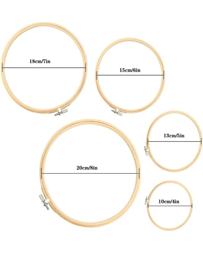 Generic Embroidery Hoops, 5pcs Round Bamboo Cross Stitch Ring Circle Embroidery Hoops Frame Adjustable Cross Stitch Hoops for Embroidery Cross Stitch Craft, 5 Sizes  - Image 2