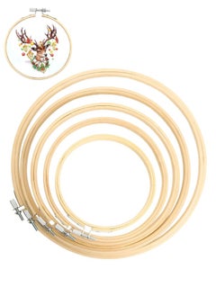 Generic Embroidery Hoops, 5pcs Round Bamboo Cross Stitch Ring Circle Embroidery Hoops Frame Adjustable Cross Stitch Hoops for Embroidery Cross Stitch Craft, 5 Sizes  - Image 1