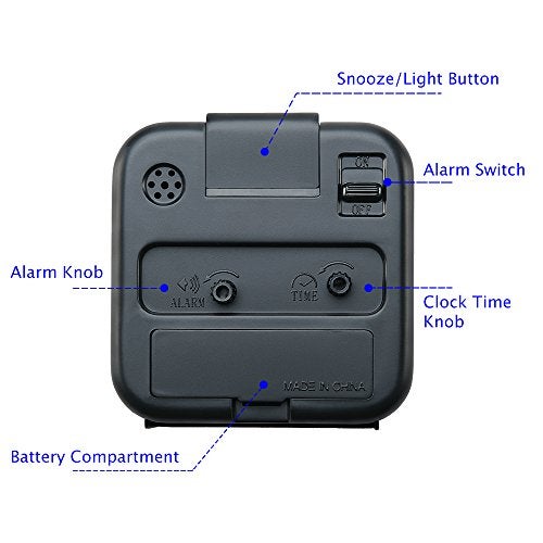 Peakeep Small Battery Operated Analog Travel Alarm Clock Silent No Ticking, Lighted on Demand and Snooze, Beep Sounds, Gentle Wake, Ascending Alarm, Easy Set (Black) - Image 4