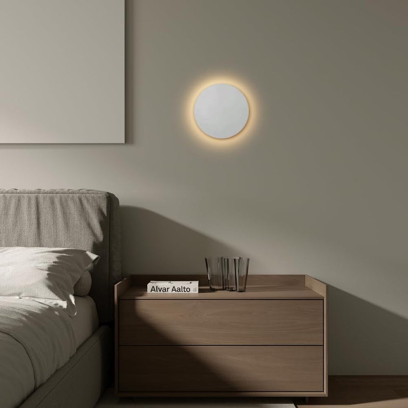 Nordic Round Wall Light LED Sconce Lighting Fixture Indoor Wash Lamp, Hardwired Sconces Living Room Bedroom Decor Mount Lights Home Lamps, 3000K (White Dia) - Image 4