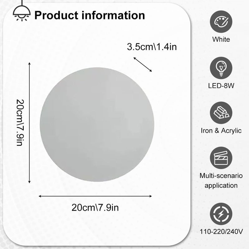 Nordic Round Wall Light LED Sconce Lighting Fixture Indoor Wash Lamp, Hardwired Sconces Living Room Bedroom Decor Mount Lights Home Lamps, 3000K (White Dia) - Image 5