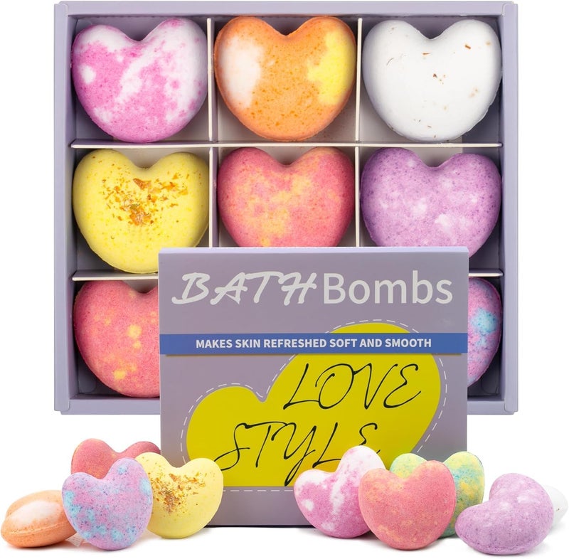 Diverse requirement fit 9Pcs/Set Bath Bomb Set Heart Shaped Bath Bombs with Essential Oil Bath Bomb Kit Natural Bath Bombs Exquisite Bubble Bath for Skin Moisturize - Violet Dust tight seal - Image 1