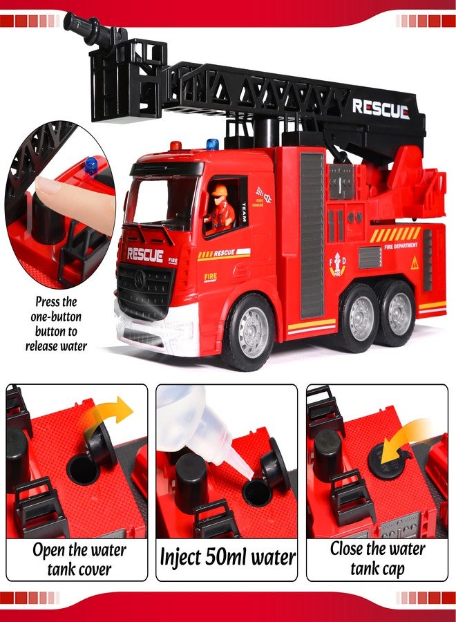 MQDMINI Remote Control Fire Truck Toy - Fireman Fire Truck with Jet Pump and Lights, Red Toy for 3 Year Old Boys, Girls and Toddlers - Image 5