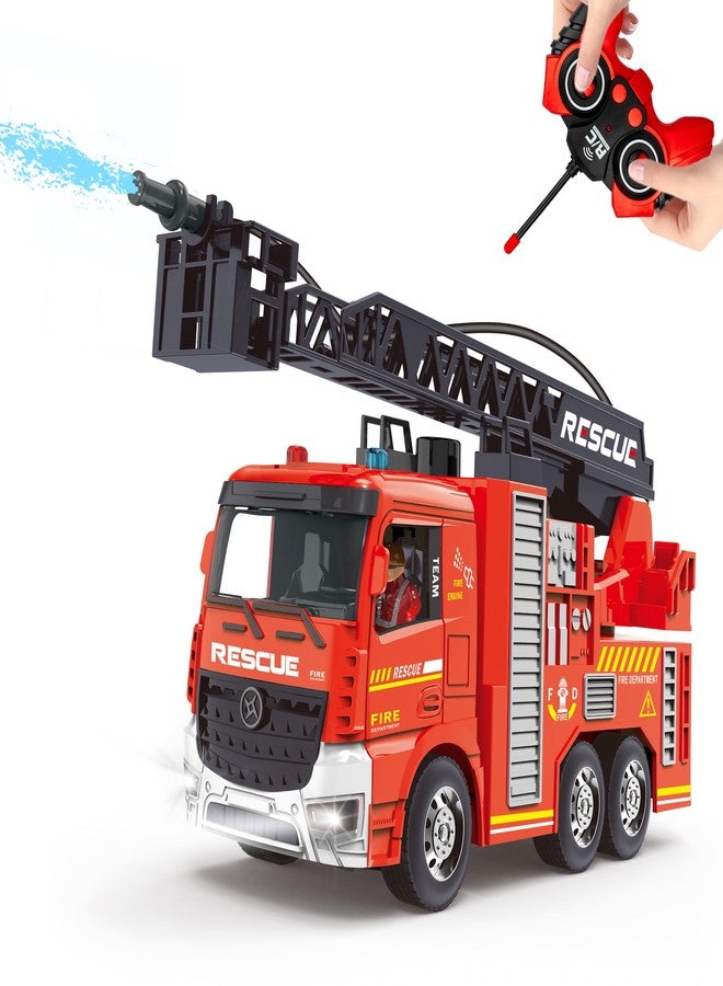 MQDMINI Remote Control Fire Truck Toy - Fireman Fire Truck with Jet Pump and Lights, Red Toy for 3 Year Old Boys, Girls and Toddlers - Image 2