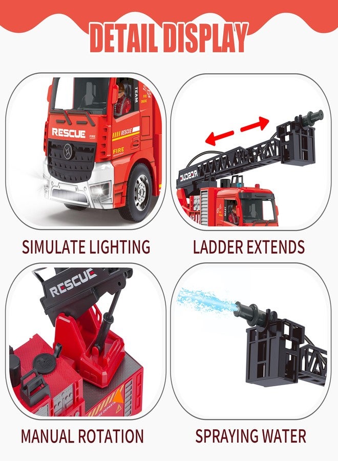 MQDMINI Remote Control Fire Truck Toy - Fireman Fire Truck with Jet Pump and Lights, Red Toy for 3 Year Old Boys, Girls and Toddlers - Image 4