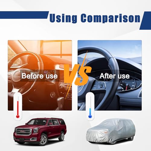 Kayme 6 Layers SUV Car Cover Custom Fit for GMC Yukon (1995-2025) Waterproof All Weather for Automobiles, Outdoor Full Cover Rain Sun UV Protection.Silver - Image 4