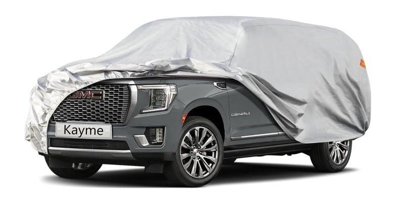 Kayme 6 Layers SUV Car Cover Custom Fit for GMC Yukon (1995-2025) Waterproof All Weather for Automobiles, Outdoor Full Cover Rain Sun UV Protection.Silver - Image 1