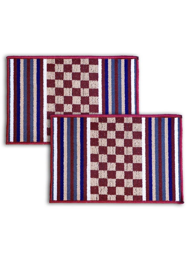 Status Contract Anti Slip Front Monsoon Doormat (38x58cm)| Living Room Rug |Polypropylene Floor Mat for Home|Essential Small Rug for Office, Bedroom & Kitchen|-Pack of 2, Rectangular (Maroon) - Image 1