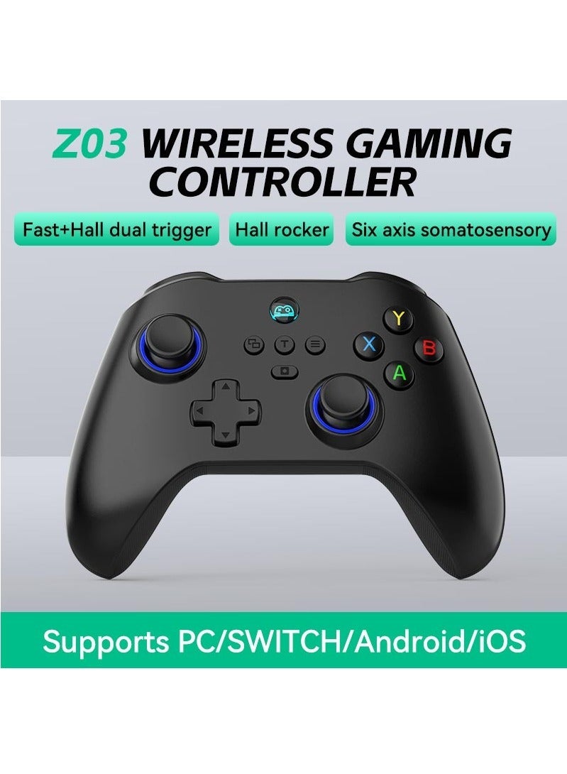 Z03 Wireless Game Controller with Hall Joysticks, Dual Trigger Keys, and Motion Sensing, for SWITCH, Android, iOS, PC Game Controllers (Black)