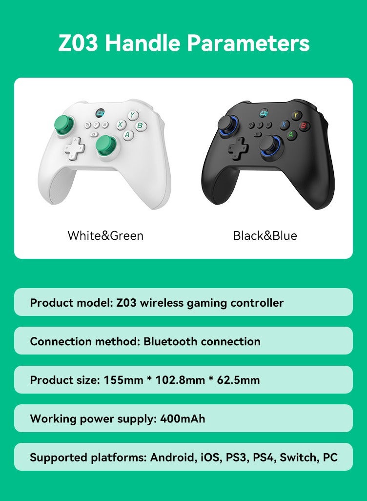 Z03 Wireless Game Controller with Hall Joysticks, Dual Trigger Keys, and Motion Sensing, for SWITCH, Android, iOS, PC Game Controllers (Black)