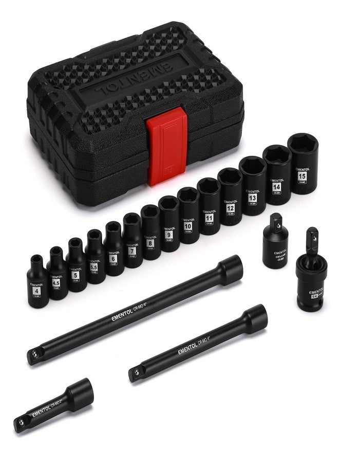 EMENTOL 1/4 Inch Drive Magnetic Impact Socket Set, 19-Piece Metric, 4-15mm, 6 Point, Shallow, Cr-Mo,Magnetic Sockets with Universal Joint & Extension Bar - Image 1