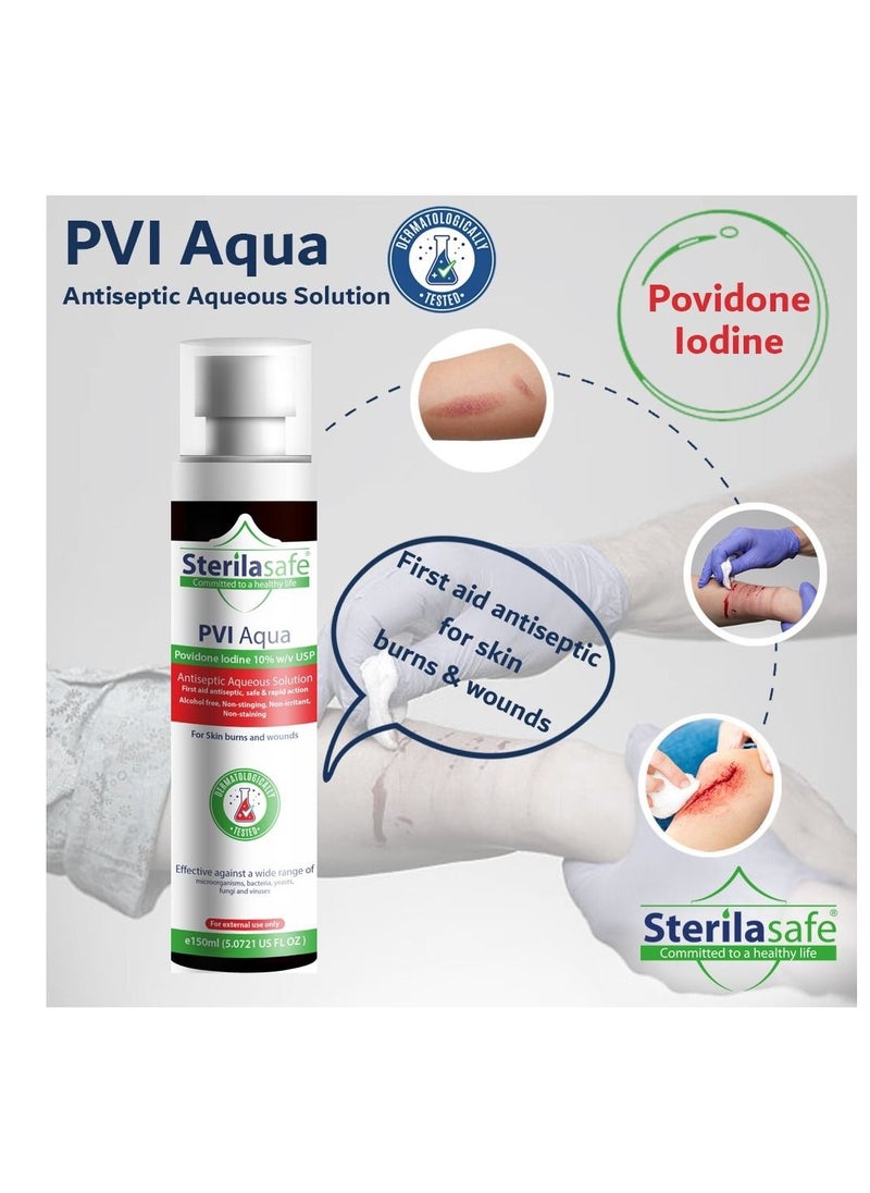 PVI Aqua Antiseptic Aqueous Solution Povidone Iodine 10% Prep Solution USP 150 ml