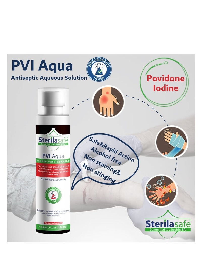 PVI Aqua Antiseptic Aqueous Solution Povidone Iodine 10% Prep Solution USP 150 ml