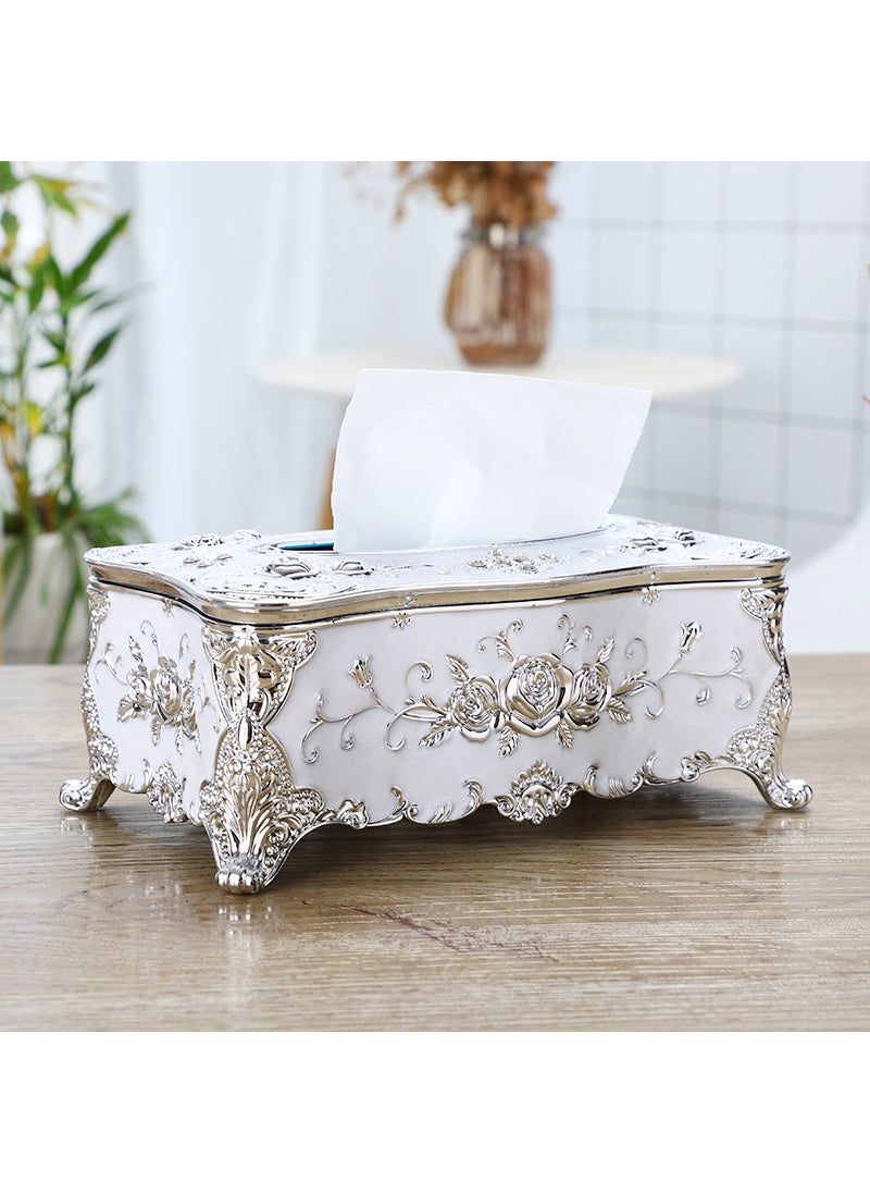 Generic Large Gold Napkin Holder Creative Plastic Tissue Box Silver White Rose 