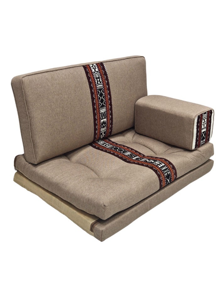 سمارت هوم جلسة أرضية تراثية عربية لشخصين 3 قطع  بمقاس (طول 70 سم × عرض 100 سم × ارتفاع 60 سم) – مفروشات مجالس عربية مريحة مع مسند وظهر مزخرف – جلسة أرضية للمنزل، الضيوف، المخيمات والرحلات - Image 3