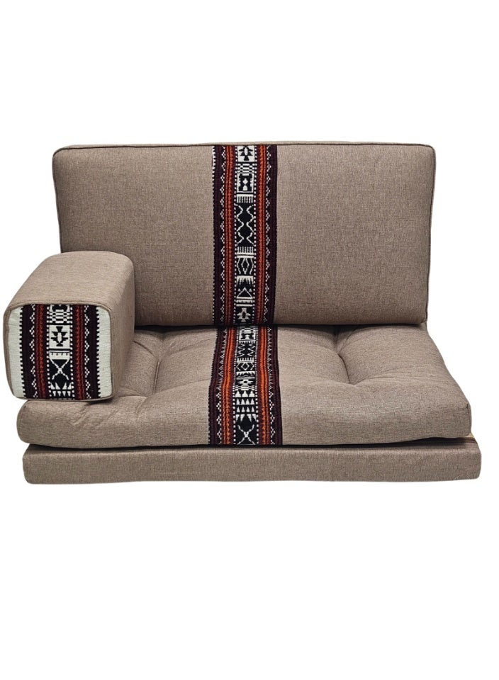 سمارت هوم جلسة أرضية تراثية عربية لشخصين 3 قطع  بمقاس (طول 70 سم × عرض 100 سم × ارتفاع 60 سم) – مفروشات مجالس عربية مريحة مع مسند وظهر مزخرف – جلسة أرضية للمنزل، الضيوف، المخيمات والرحلات - Image 2