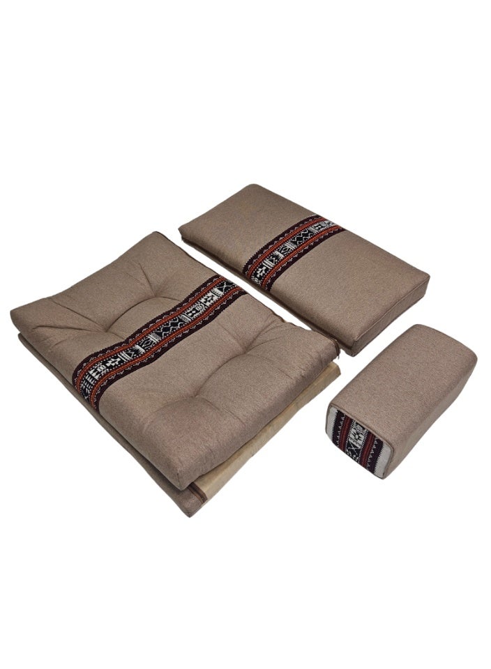 سمارت هوم جلسة أرضية تراثية عربية لشخصين 3 قطع  بمقاس (طول 70 سم × عرض 100 سم × ارتفاع 60 سم) – مفروشات مجالس عربية مريحة مع مسند وظهر مزخرف – جلسة أرضية للمنزل، الضيوف، المخيمات والرحلات - Image 4
