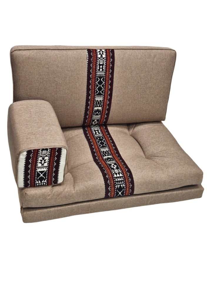 سمارت هوم جلسة أرضية تراثية عربية لشخصين 3 قطع  بمقاس (طول 70 سم × عرض 100 سم × ارتفاع 60 سم) – مفروشات مجالس عربية مريحة مع مسند وظهر مزخرف – جلسة أرضية للمنزل، الضيوف، المخيمات والرحلات - Image 5