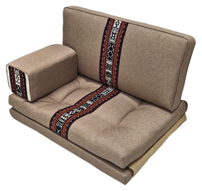 سمارت هوم جلسة أرضية تراثية عربية لشخصين 3 قطع  بمقاس (طول 70 سم × عرض 100 سم × ارتفاع 60 سم) – مفروشات مجالس عربية مريحة مع مسند وظهر مزخرف – جلسة أرضية للمنزل، الضيوف، المخيمات والرحلات - Image 1