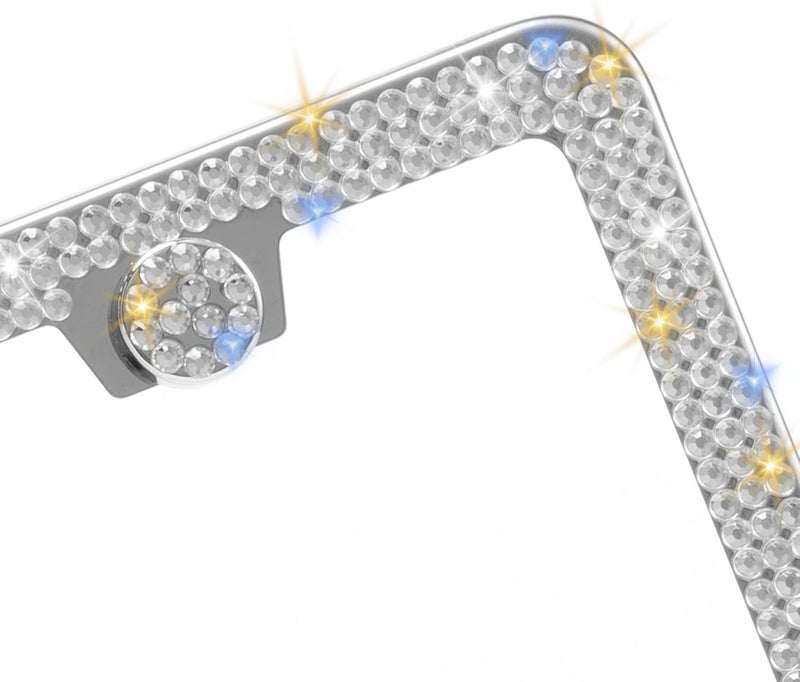 RunOne 2 Pack Bling License Plate Frame for Women,Sparkly Rhinestone Stainless Steel License Plate Holder,Car Accessories with Glitter Crystal Caps (White) - Image 3