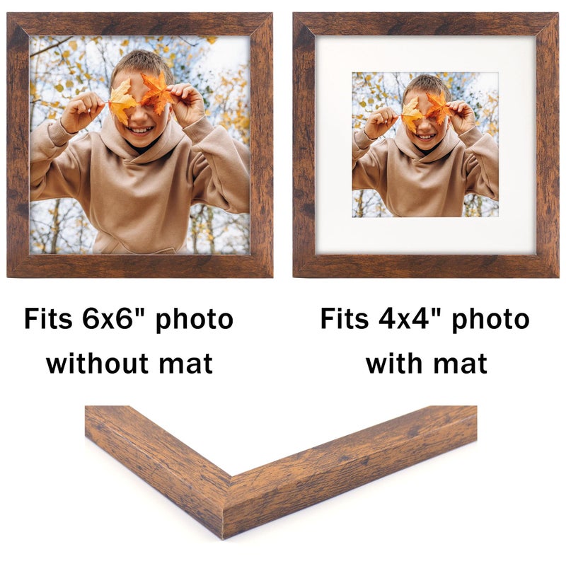 NDUFOA 6x6 Picture Frame  Display Photos 4x4 with Mat or 6x6 without Mat  Poster Frame for Wall and Tabletop  Brown - Image 2