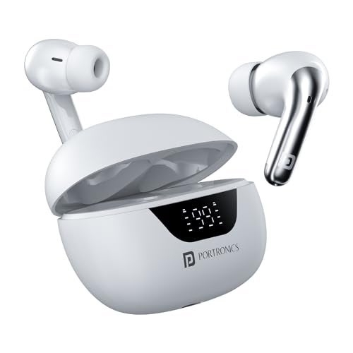 Portronics Harmonics Twins 28 ANC TWS in Ear Earbuds with Smart Touch Control, 50 Hours Playback, Quad Mic ENC, Low Latency, 13mm Dynamic Driver, IPX 5 Water Resistant, Fast Type C Charging(White) - Image 1