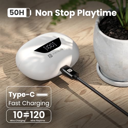 Portronics Harmonics Twins 28 ANC TWS in Ear Earbuds with Smart Touch Control, 50 Hours Playback, Quad Mic ENC, Low Latency, 13mm Dynamic Driver, IPX 5 Water Resistant, Fast Type C Charging(White) - Image 5