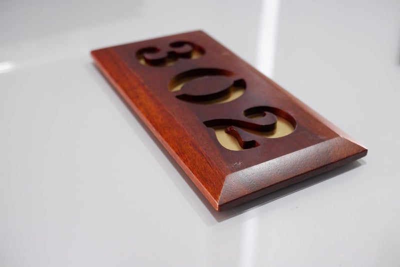 Tolas India Number Plate for HouseFlatsApartmentsOfficeHotelSchool Made with Solid Wood Vintage Brown Surface Gold Finish 302 - Image 5
