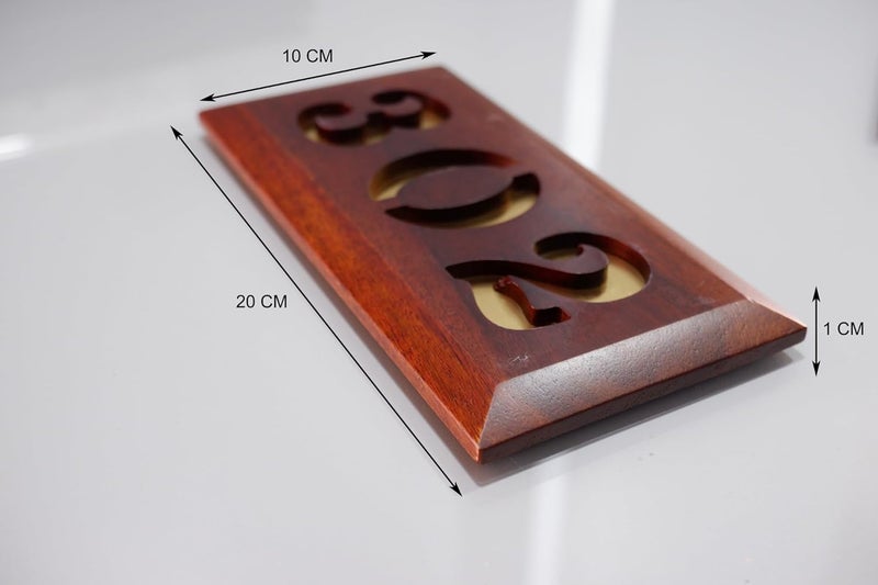 Tolas India Number Plate for HouseFlatsApartmentsOfficeHotelSchool Made with Solid Wood Vintage Brown Surface Gold Finish 302 - Image 3