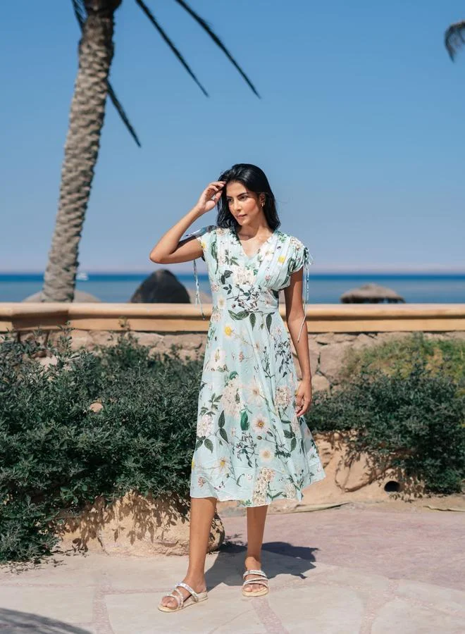 sanskrutihomes Floral Print Cotton A-Line Midi Dress