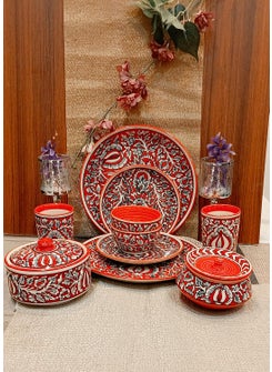 Caffeine Caffeine Ceramic Handmade Red Mughal Combo Dinner Set (Set of 10pcs)  - Image 2