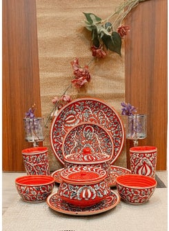 Caffeine Caffeine Ceramic Handmade Red Mughal Combo Dinner Set (Set of 10pcs)  - Image 1