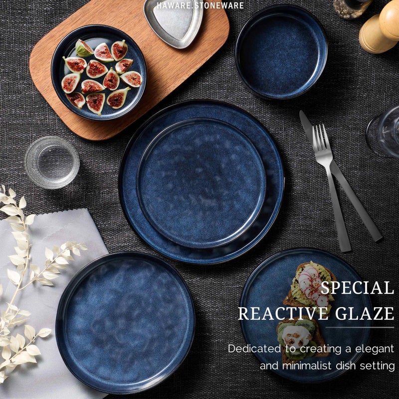 HaWare Dinnerware Sets, 12-Piece Plates and Bowls Set, Stoneware Dish Set for 4, Ceramic Dinnerware for Home Restaurant, Chip and Scratch Resistant, Microwave and Dishwasher Safe, Reactive Starry Blue - Image 4