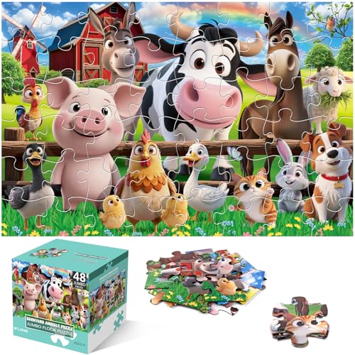 IFLOVE Jumbo Floor Puzzle for Kids48 Pieces Farm Animals Puzzles for Toddlers 35Large Barn Jigsaw PuzzlesPreschool Educational Animal ToysEaster Gift for Boys Girls Ages 48 - Image 1