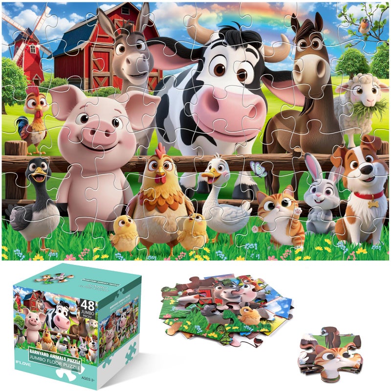 IFLOVE Jumbo Floor Puzzle for Kids48 Pieces Farm Animals Puzzles for Toddlers 35Large Barn Jigsaw PuzzlesPreschool Educational Animal ToysEaster Gift for Boys Girls Ages 48 - Image 3